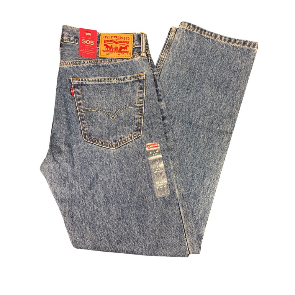 Levis 505 Regular Fit Straight Leg Blue Denim Jeans Mens 32x32 NWT - Picture 2 of 7